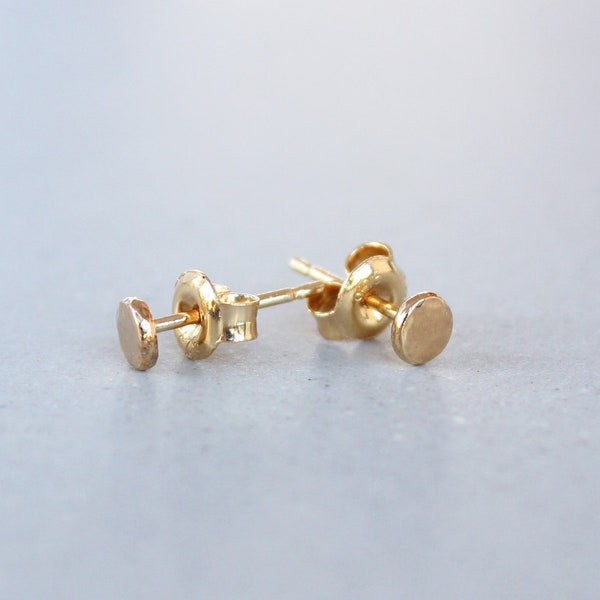 Gold hammered round stud earrings, vermeil stud earrings, tiny gold studs, recycled silver, gold on silver earrings, hammered round earrings