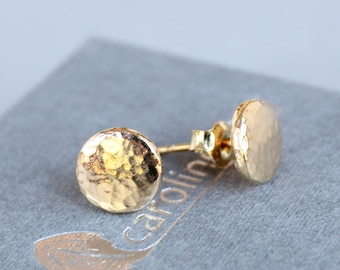 Gold stud earrings, gold hammered round stud earrings, vermeil stud earrings, recycled silver, gold on silver earrings, hammered round studs