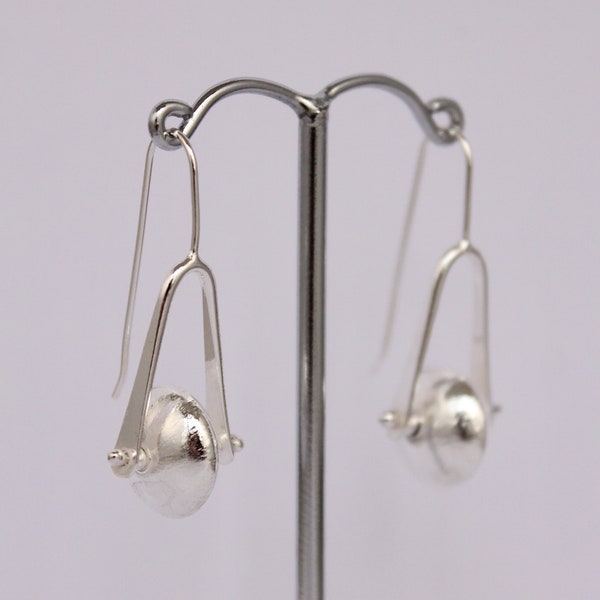 Silver dangle earrings, silver spinner earrings, unusual silver earrings, spinner beads, fiddle spinner, handmade silver, recycled silver