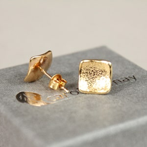 Gold square stud earrings, large gold square studs, vermeil square stud earrings, textured gold stud earrings, gold on silver, vermeil studs