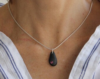 Tourmaline necklace, tourmaline pendant, pebble necklace, cornish pebble, pebble jewellery, pebble pendant, october gemstone, beach pendant