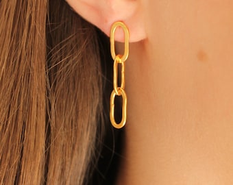 Gold paperclip earrings, vermeil paperclip earrings, gold on silver paperclip earrings, gold chain earrings, vermeil earrings