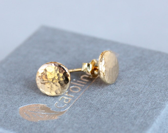 Gold Stud Earrings Gold Hammered Round Stud Earrings Vermeil - Etsy UK