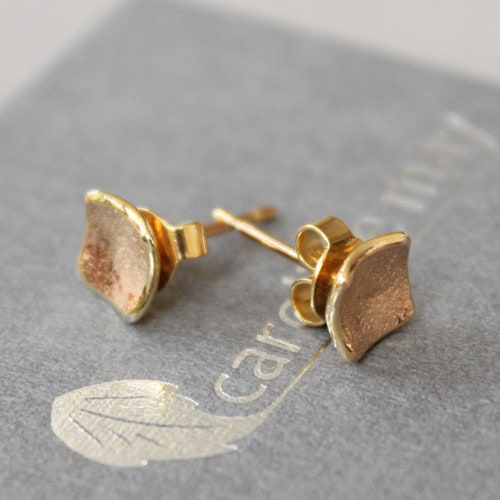 Gold Small Square Stud Earrings Vermeil Stud Earrings Gold Etsy