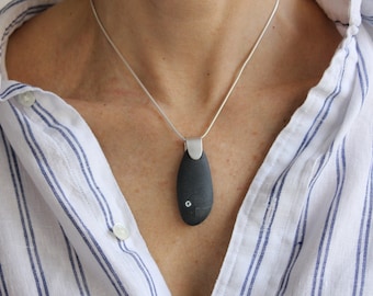 Topaz necklace, pebble necklace, cornish pebble, cornish jewellery, pebble pendant, topaz pendant, november gemstone, artisan silver