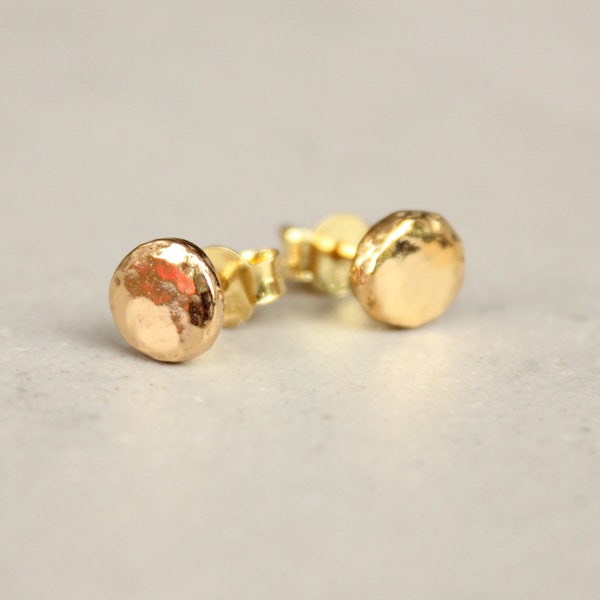 Gold stud earrings, gold hammered round stud earrings, vermeil stud earrings, recycled silver, gold on silver earrings, hammered round studs