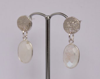 Moonstone and silver earrings, moonstone dangle earrings, silver earrings with moonstone charms, small moonstone drop earrings, gift for mum