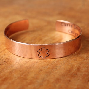Medical bracelet, Medical Alert bracelet, ID bracelet, medical ID, Medical ID copper cuff, Medical Alert cuff, personalised copper cuff