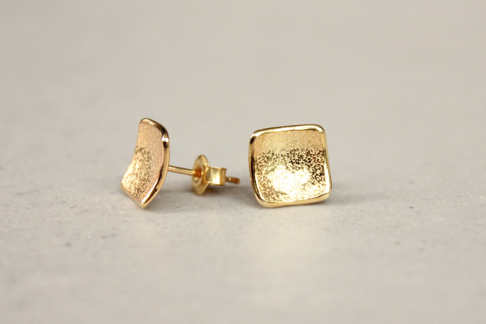 Gold Square Stud Earrings Large Gold Square Studs Vermeil Etsy UK