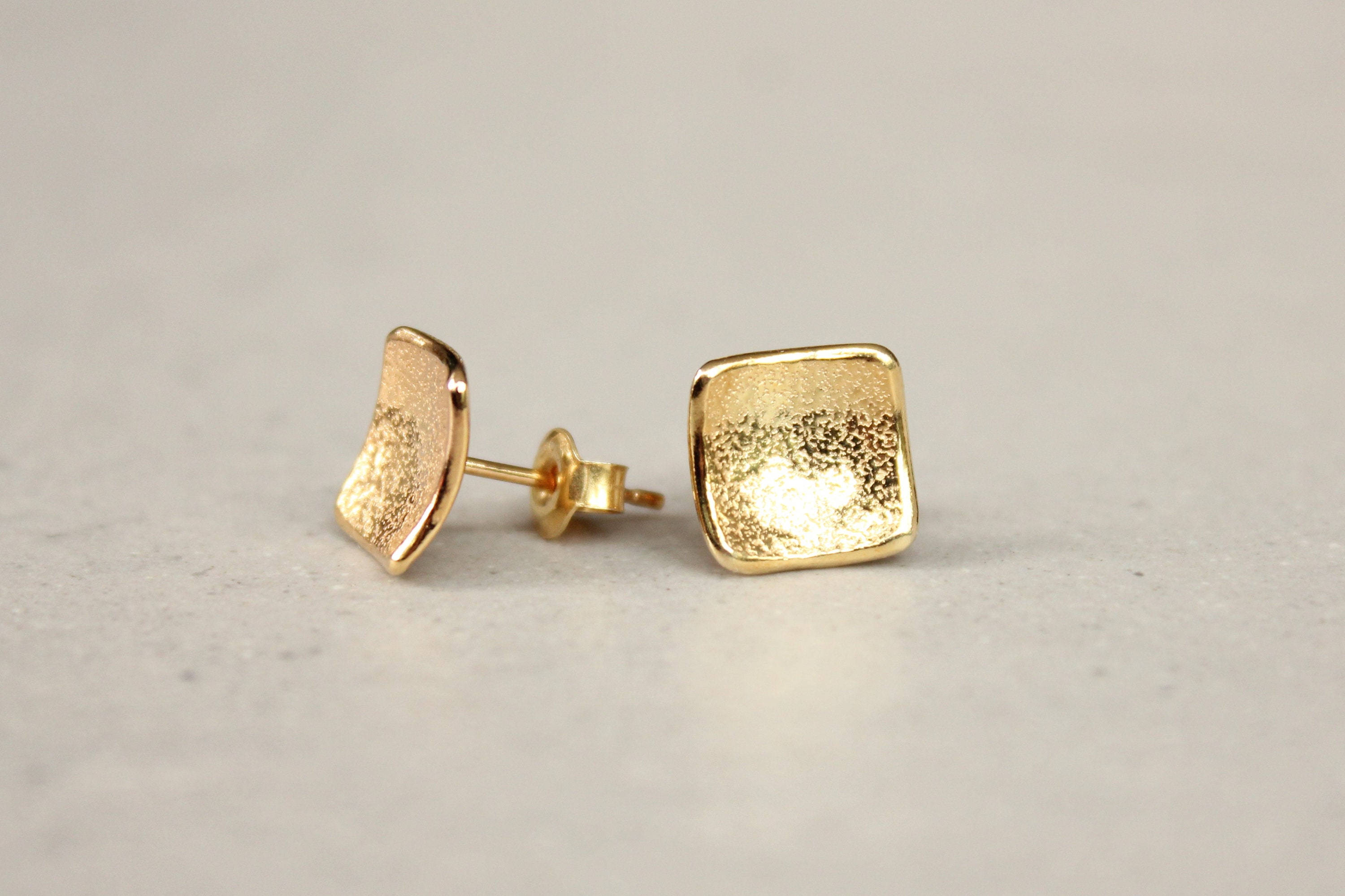 Gold Square Stud Earrings Large Gold Square Studs Vermeil Etsy UK