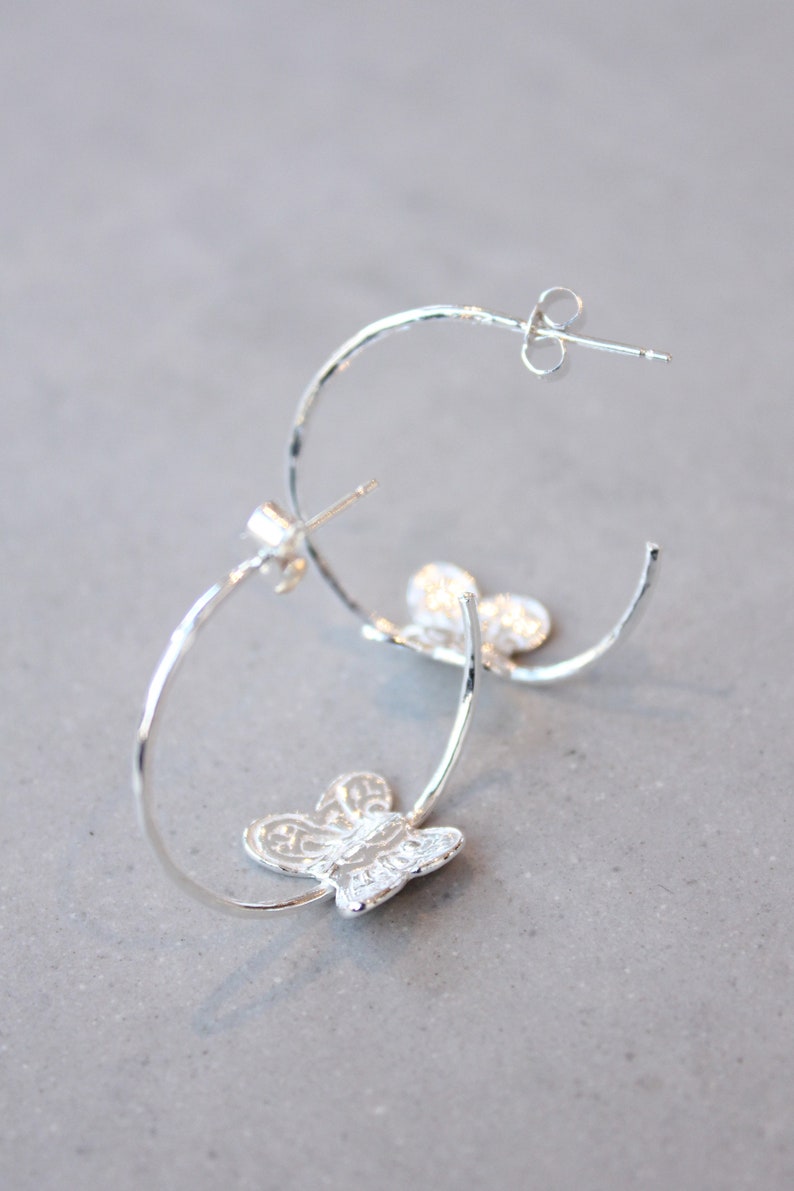 butterfly drop earrings butterfly dangle earrings butterfly hoop earrings Silver butterfly earrings silver butterfly on hoop earrings