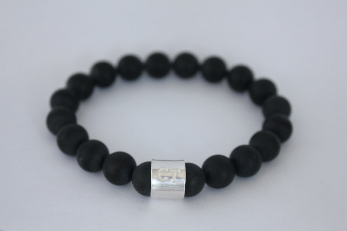 Mens Personalised Beaded Bracelet Mens Black Bead Bracelet Etsy