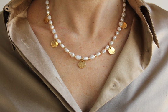Rice pearl gold necklace discount