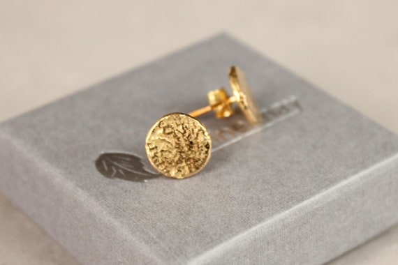 Gold Stud Earrings Gold Coin Earrings Textured Gold Earrings
