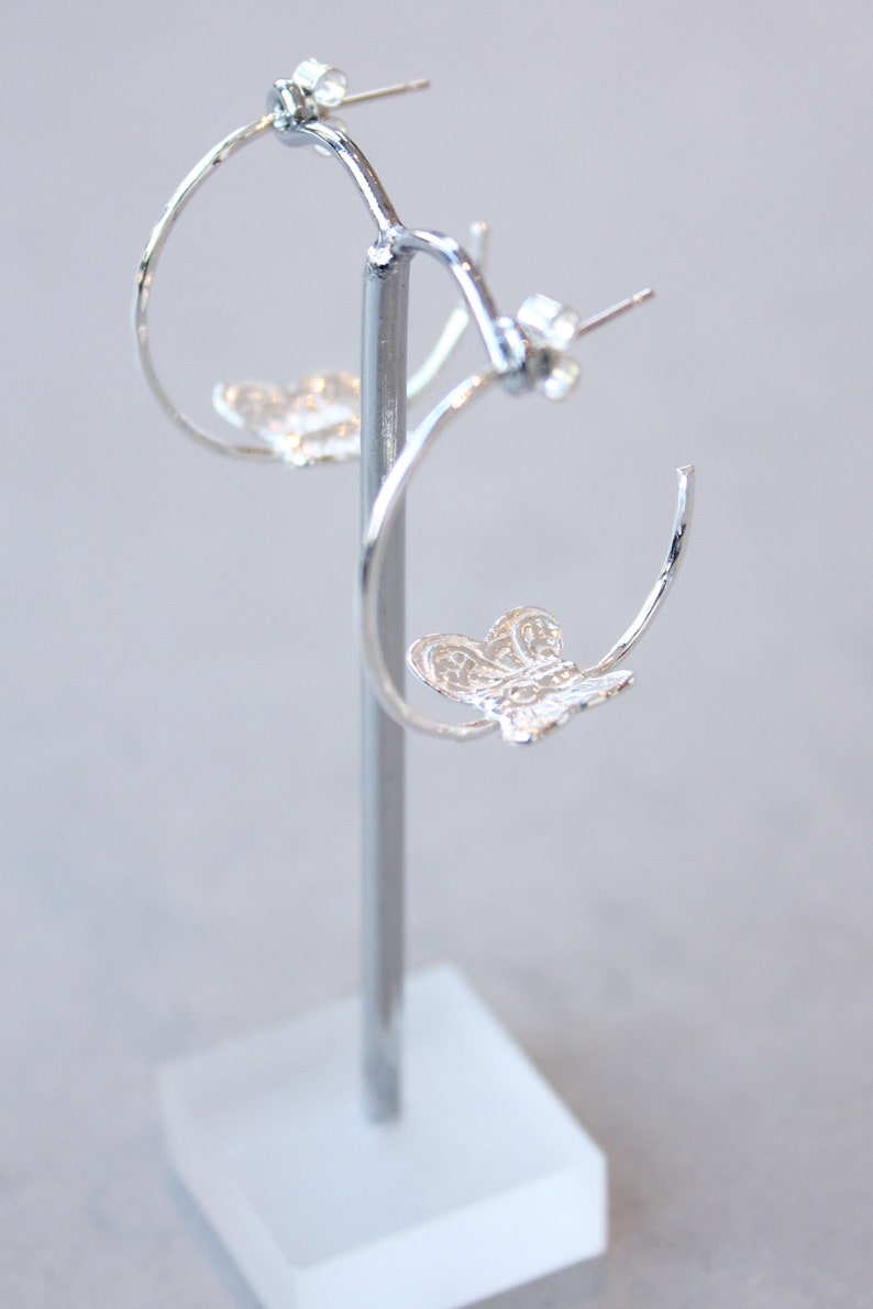 butterfly drop earrings butterfly dangle earrings butterfly hoop earrings Silver butterfly earrings silver butterfly on hoop earrings