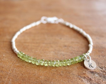 Peridot bracelet, August birthstone, personalised birthstone bracelet, august birthstone bracelet, personalised gemstone, peridot and silver