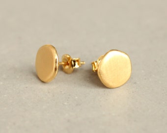 Gold stud earrings, brushed gold stud earrings, irregular gold stud earrings, organic shape studs, vermeil stud earrings, recycled silver