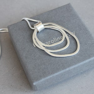 Silver three hoop pendant, silver circle pendant, silver brushed silver pendant, organic shape pendant, organic circle, artisan pendant