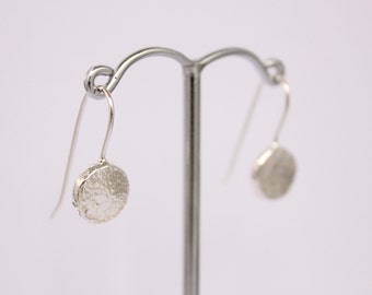 Small silver drop earrings, textured silver earrings, organic look, silver coin, silver disc, silver coin dangle earrings, recycled silver
