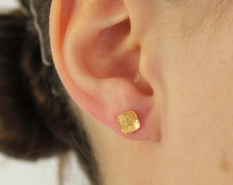 Gold small square stud earrings, vermeil stud earrings, gold stud earrings, square studs, small square earrings, gold on silver