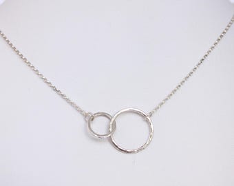 Mother and daughter silver necklace, two rings necklace, two hoop necklace, new mother gift, mother and daughter jewellery