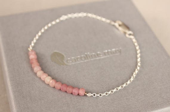 Bracciale In Tormalina Rosa Naturale, Perline Rondelle 5mm, Argento 925, Gioiello Fatto A Mano India, Regalo