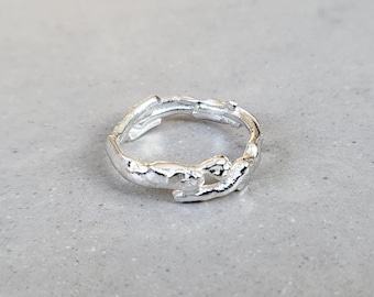 Silver twig ring, organic texture silver ring, recycled silver ring, free form ring, unique silver ring, fused silver, gift for friend