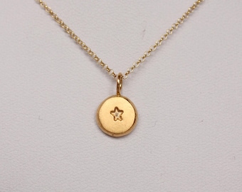 Gold star necklace, gold star pendant, gold pebble necklace, vermeil necklace, vermeil star, gold on silver star, exam gift