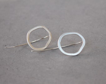 Silver threader earrings, brushed silver earrings, donut shape earrings, halo earrings, circle earrings, organic form earrings, gift for her