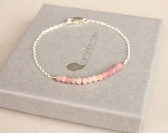 Pink tourmaline and silver bracelet, October birthstone bracelet, pink gemstone bracelet, tiny pink bead bracelet, layering bracelet