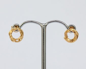 Gold twig stud earrings, gold halo studs, gold ring studs, irregular gold studs, fused silver, vermeil stud earrings, gold on silver