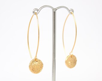 Gold coin drop earrings, gold disc earrings, vermeil earrings, gold on silver earrings, gold dangle earrings, round gold earrings