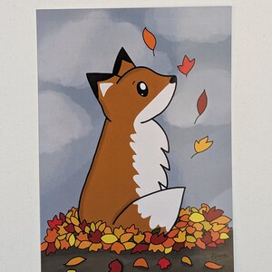 Impression de taille de carte postale de renard roux mignon d’automne