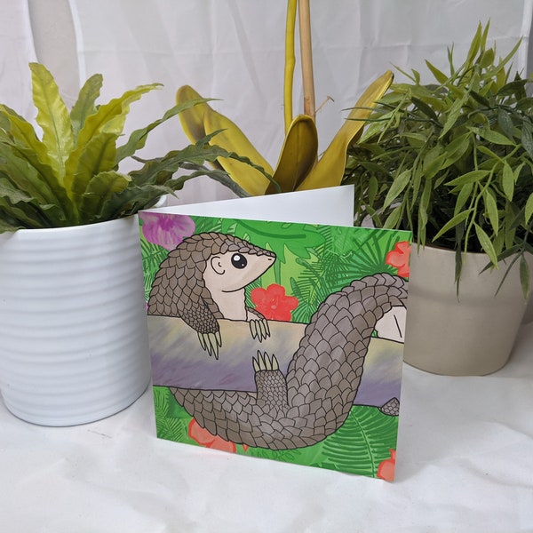 Pangolin in a tree - Glossy square blank greetings card