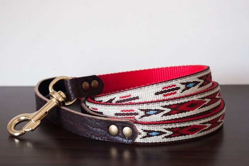 Custom Leather RedBrownWhite Dog Leash Navajo Red 34