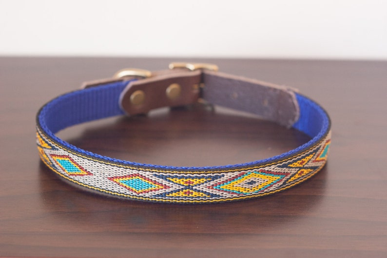 Custom Leather Blue/Yellow/Sand Dog Collar. Navajo Turquoise Etsy