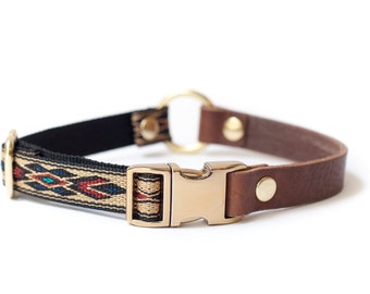 Purple/Navy/Sand Vegetable Tanned Leather Dog Collar with Metal Side Release Buckle - Navajo 3/4"