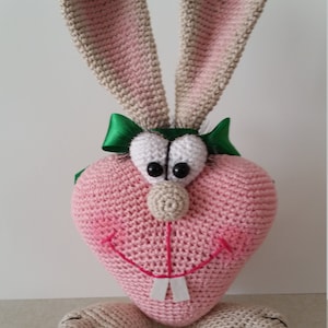 FINISHED Crochet Toy Bunny HAPPY VALENTINE