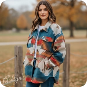 Tribal Aztec Print Jacket: Women's Relaxed Fit with Pockets-Outerwear