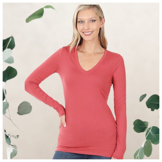 Zenana Brushed Microfiber Long Sleeve V 