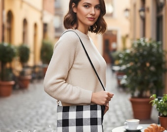Black Buffalo Plaid Crossbody Bag-Satchel-Clutch-Purse-Checkered