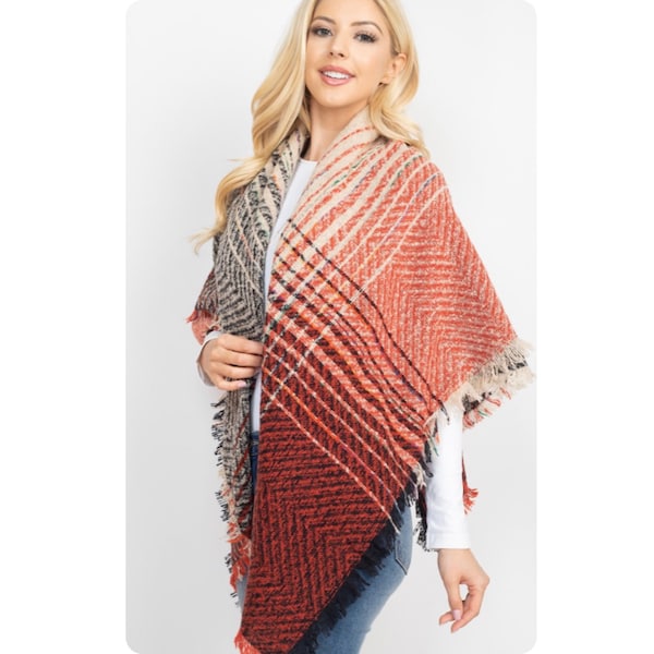 Ashlyn’s Casually Classy Burgundy Cream Blanket Scarf-Wrap