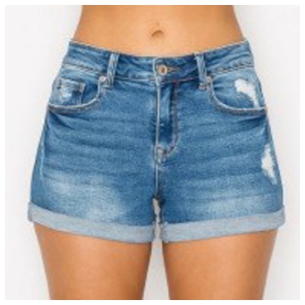 Ashlyn’s Cozy Mid Rise Destroyed Medium Blue Denim Shorts