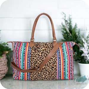 Gotta Get It! Leopard Serape Print Faux Fur XL Weekender Bag-tote