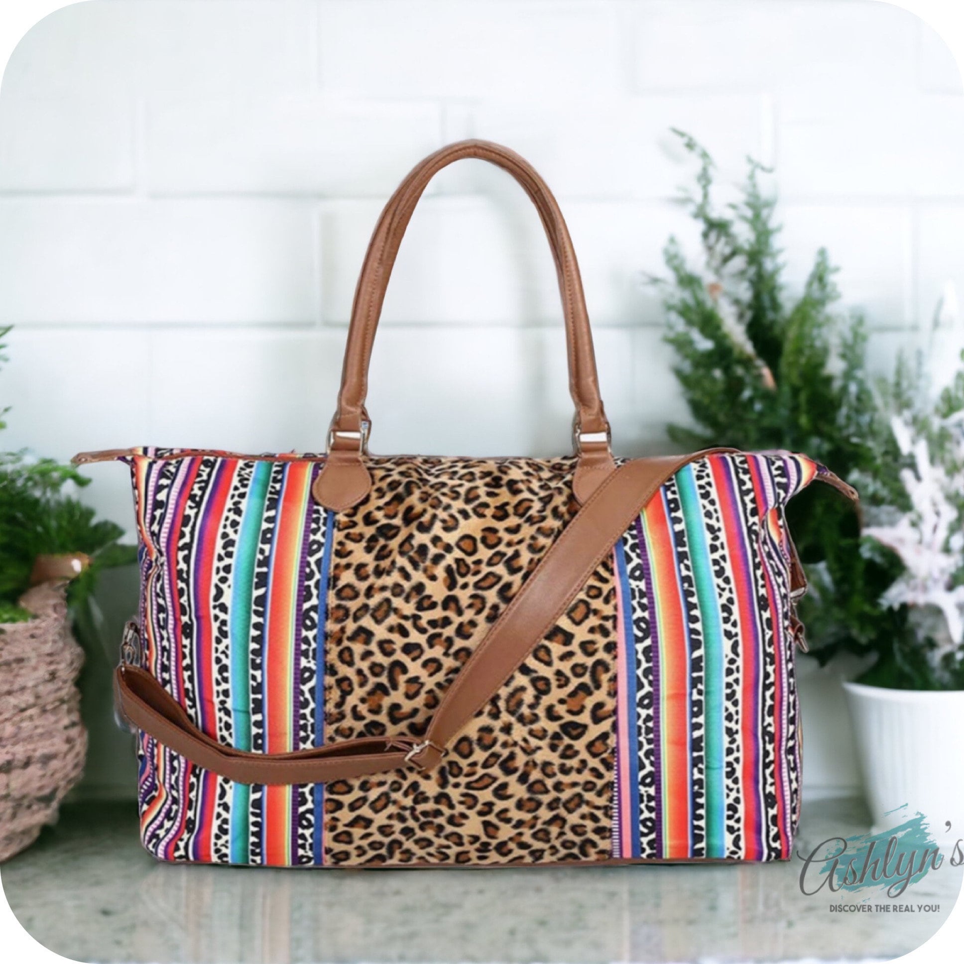 Cheetah Stripe Serape Leopard Tote Bag | Monogrammed Embroidered Tote Bag | Embroidered Gift | Personalized Gift