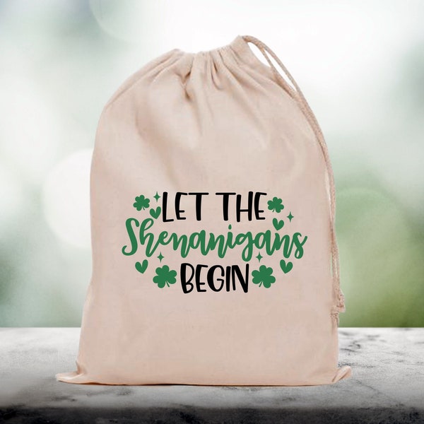 Let the shenanigans Begin, St. Patrick's day bag, Irish luck goodie bag, Holiday Party Favor Bags, Personalized holiday Gift Bag