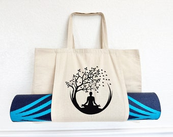 Meditation yoga canvas cotton tote bag/Yoga mat bag/custom gym bag/yoga pilates mat bag/Yoga Bag with Mat holder/fitness gift