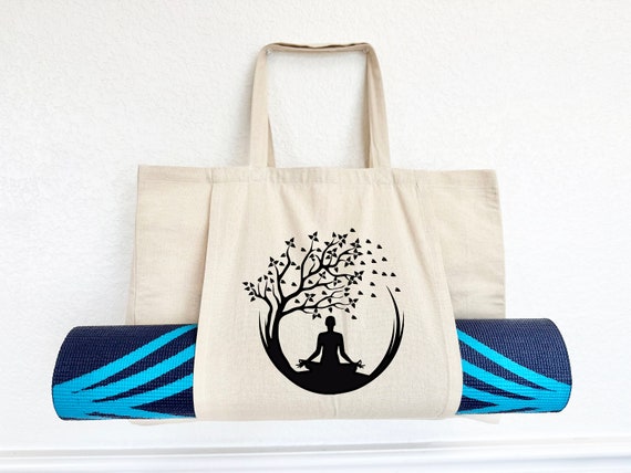 Meditation Yoga Canvas Cotton Tote Bag/yoga Mat Bag/custom Gym Bag/yoga Pilates  Mat Bag/yoga Bag With Mat Holder/fitness Gift 