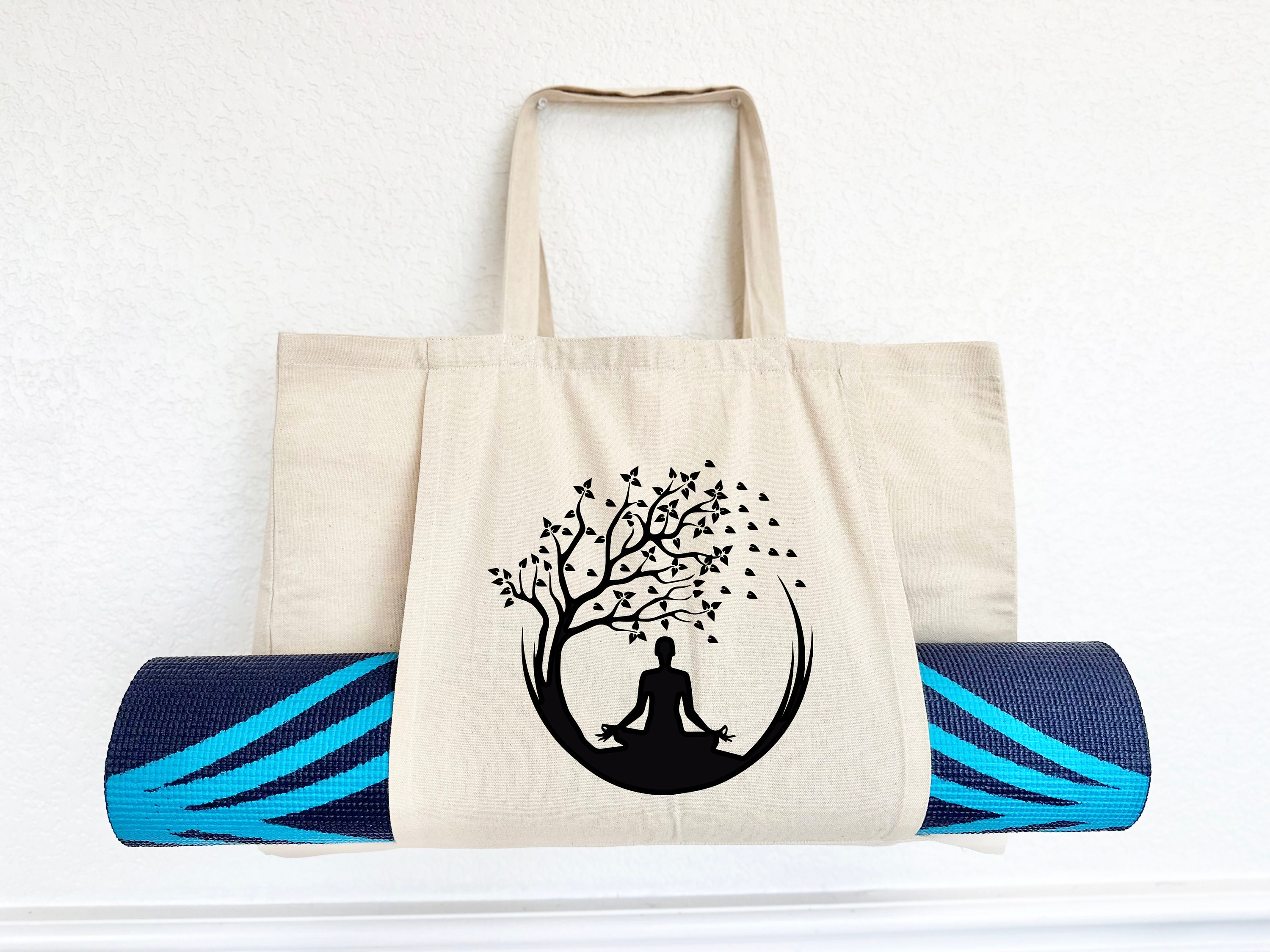 Meditation Yoga Canvas Cotton Tote Bag/yoga Mat Bag/custom Gym Bag/yoga  Pilates Mat Bag/yoga Bag With Mat Holder/fitness Gift 