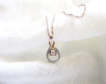 Infinity Knot Sterling Silver Pendant Choker - Cubic Zirconia Sterling Silver Necklace -14K Rose Gold Plated - Twist Chain 18"